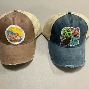 NWT 2 Womens distressed caps with patches